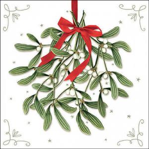 AMB.33318860 Mistletoe with bow white papírszalvéta 33x33cm, 20db-os