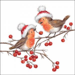 AMB.33318865 Christmas robins white papírszalvéta 33x33cm, 20db-os