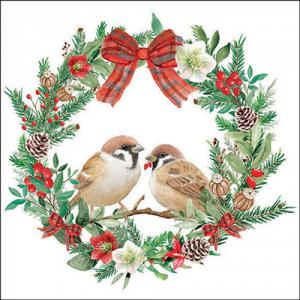 AMB.33318870 Sparrows in wreath papírszalvéta 33x33cm, 20db-os