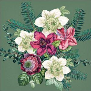 AMB.33318972 Azalea and helleborus green papírszalvéta 33x33cm, 20db-os