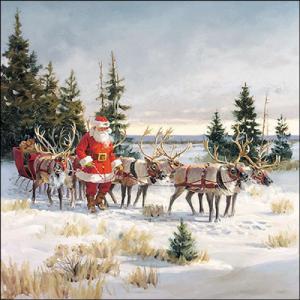 AMB.33319060 Santa with his reindeers papírszalvéta 33x33cm, 20db-os