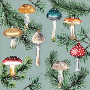 AMB.33319156 Mushroom ornaments mint papírszalvéta 33x33cm, 20db-os