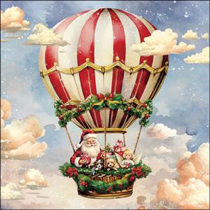 AMB.33319230 Santa's air balloon papírszalvéta 33x33cm, 20db-os, léghajós szalvéta