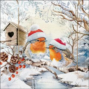 AMB.33319475 Robins in winterland papírszalvéta 33x33cm, 20db-os