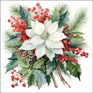 AMB.33319930 Poinsettia bouquet white papírszalvéta 33x33cm, 20db-os