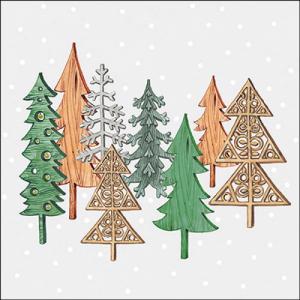 AMB.33319980 Wood carved trees grey papírszalvéta 33x33cm, 20db-os