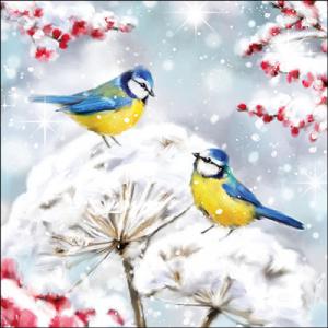 AMB.33320005 Birds in the snow papírszalvéta 33x33cm, 20db-os