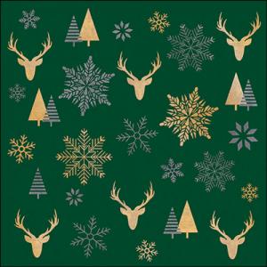 AMB.33320021 Winter silhouettes green papírszalvéta 33x33cm, 20db-os