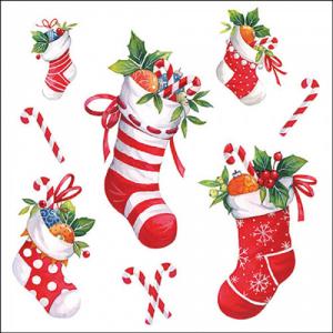 AMB.33320200 X-mas stockings white papírszalvéta 33x33cm, 20db-os