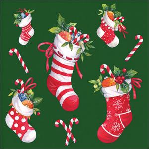 AMB.33320201 X-mas stockings green papírszalvéta 33x33cm, 20db-os