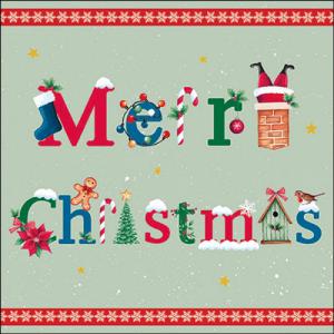 AMB.33320208 Merry message sage papírszalvéta 33x33cm, 20db-os