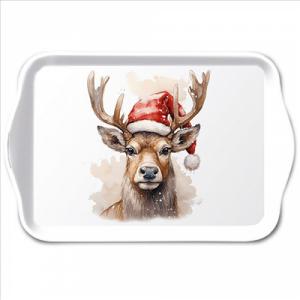 AMB.33720280 Deer with Santa hat white műanyag kistálca 13x21cm