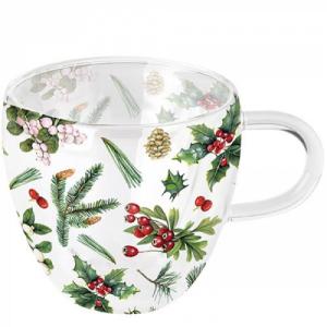 AMB.34416495 Winter greenery white duplafalú borosilicate üvegcsésze 0,25l