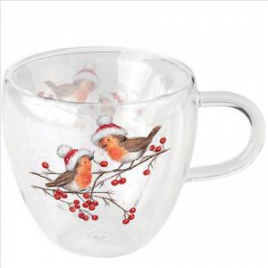 AMB.34418865 Christmas robins white duplafalú borosilicate üvegcsésze 0,25L