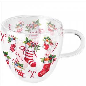 AMB.34420200 X-mas stockings white duplafalú borosilicate üvegcsésze 0,25L