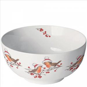 AMB.34818865 Christmas robins white porcelántál 6,5x14cm