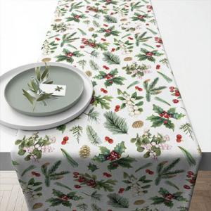 AMB.36616495 Winter greenery white asztali futó 40x150cm, 100% pamut