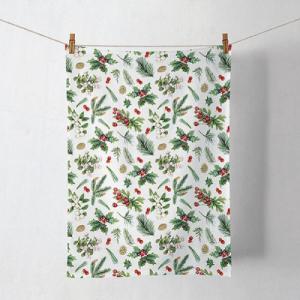 AMB.37816495 Winter greenery white konyharuha 50x70cm, 100%pamut