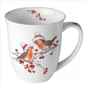 AMB.38418865 Christmas robins white porcelánbögre 0,4l