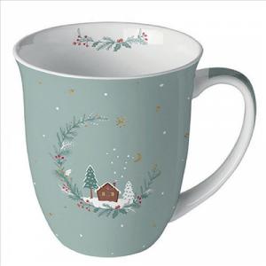 AMB.38419010 Little wood cabin sage porcelánbögre 0,4l