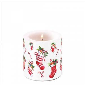 AMB.39220200 X-mas stockings white átvilágítós gyertya 8x7,5cm