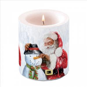 AMB.39318020 Santa and snowman átvilágítós gyertya 10x10cm