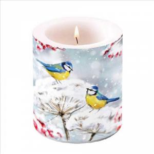 AMB.39320005 Birds in the snow átvilágítós gyertya 10x10xcm