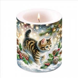 AMB.39320075 Cute cat in the snow átvilágítós gyertya 10x10xcm