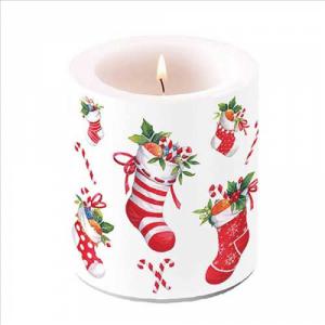 AMB.39320200 X-mas stockings white átvilágítós gyertya 10x10xcm