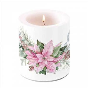 AMB.39320285 Pink poinsettia átvilágítós gyertya 10x10xcm