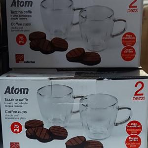 Atom duplafalú kávés csésze pár, üveg, 75ml