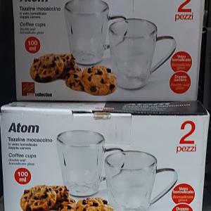 Atom duplafalú mokka kávés csésze pár, üveg, 100ml
