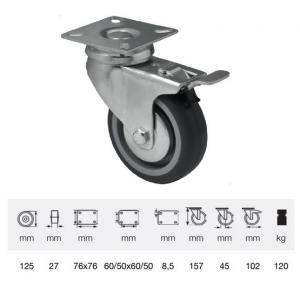 BDPE 1251 1001, Forgó-fékes kerék, 125 mm, 120 kg teherbírás, talpas felfogatás