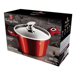 Berlinger Haus Metallic Line Burgundy indukciós bevonatos lábos+üveg fedő, 24 cm, 4,1 liter, BH-1257N