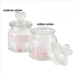 B.G.2055430 Üveg bonbonier szivecskés, 11x15,8cm, 700ml, Sherine