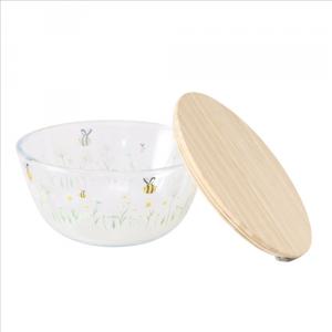 B.G.2055982 Üvegtál fatetővel, 23x11,5cm, Honey