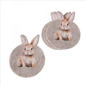 B.G.2056089 Nyuszis poháralátát 10x13cm, 4 db-os, polyester, Hansi