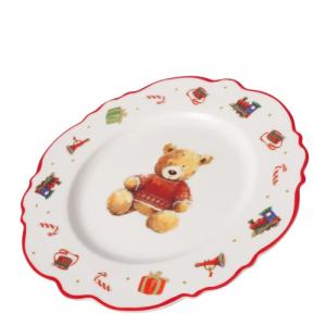 B.G.2059220 Porcelán desszerttányér 20,5cm, piros pulcsis macival, Bailey