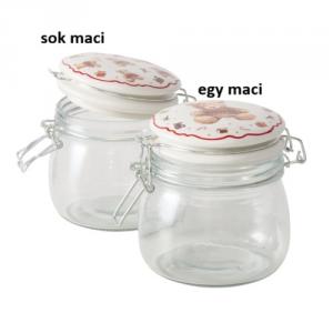 B.G.2060173 Üveg konyhai tároló csatos tetővel, 11,5x11x13,5cm, 450ml, piros pulcsis macival, Bailey