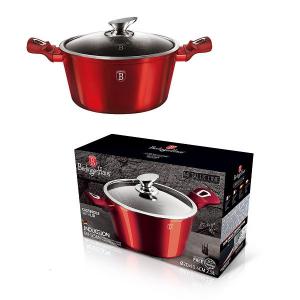 BH BURGUNDY bevonatos lábos 20cm 2,5l+üvegfedő indukciós, BH-1256N