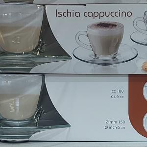 Borgonovo Ischia cappuccino szett, 2x18cl csésze, 2x15cm alátét, üveg