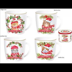 Cicás bögre, R2S.119XCAT Porcelánbögre 350ml, fémdobozban, Christmas Cats