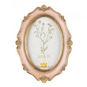 CLEEF.2F0994 Ovál képkeret rózsaszín, arany színű díszítéssel, 15x2x20/10x15cm, műanyag