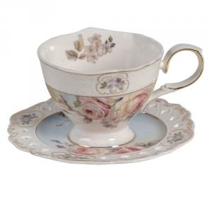 CLEEF.6CE1272 Porceláncsésze+alj 200ml, virágos