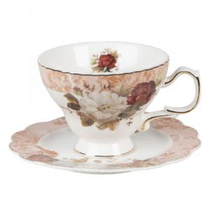 CLEEF.6CE1344 Porceláncsésze+alj rózsás 12x10x7/15cm/200ml