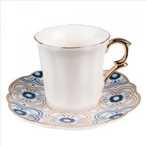 CLEEF.6CEKS0005 Porcelán kávéscsésze+alj 95ml, fehér-kék-arany