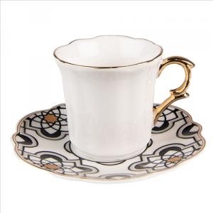 CLEEF.6CEKS0007 Porcelán kávéscsésze+alj 95ml, fekete-fehér-arany