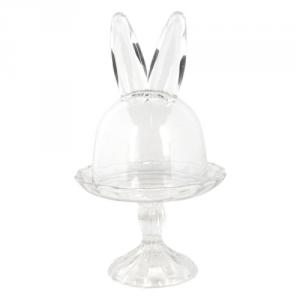 CLEEF.6GL3377 Üveg bonbonier nyuszifüles búrával 14x23cm