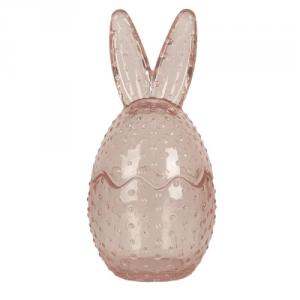 CLEEF.6GL4389 Rózsaszín, pöttyös, üvegbonbonier nyuszifüles, 8x17cm