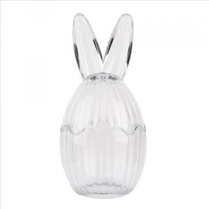 CLEEF.6GL4913 Nyuszifejes bonbonier, 10x21cm, bordás üveg